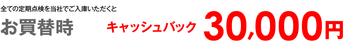全ての定期点検を当社でご入庫いただくと　お買替時　キャッシュバック 30,000円