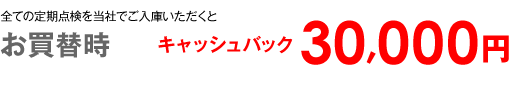 全ての定期点検を当社でご入庫いただくと　お買替時　キャッシュバック 30,000円